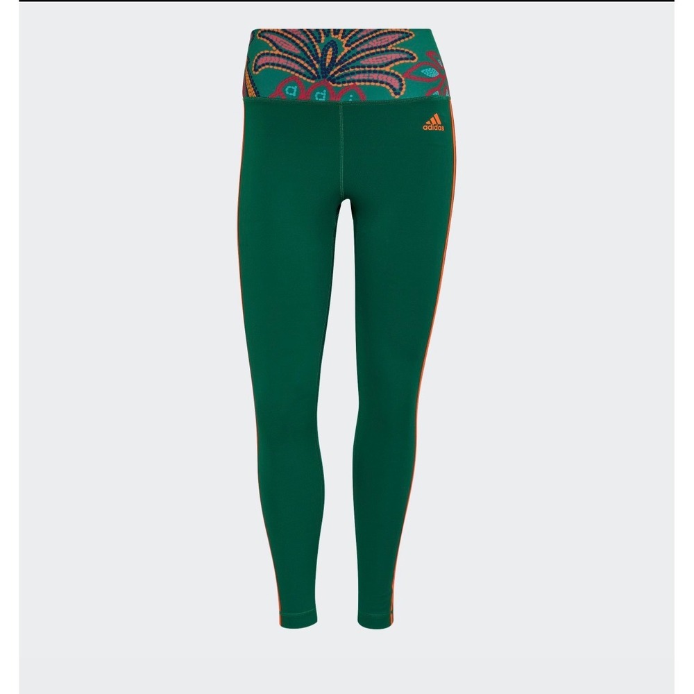 Adidas Leggings Womens Large Green Excellent FARM Rio Training 7/8 HI5228